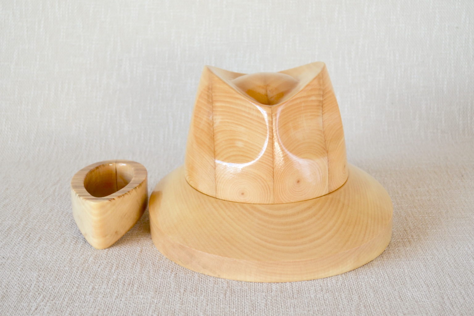 Wooden Fedora Hat Block with Flip Brim Set F34
